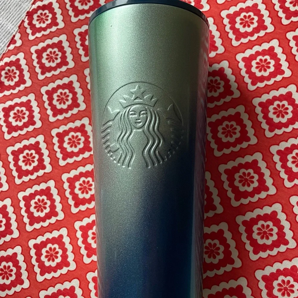 Starbucks 2021 Holiday Blue Green Ombré Stainless Steel Tumbler 24 oz